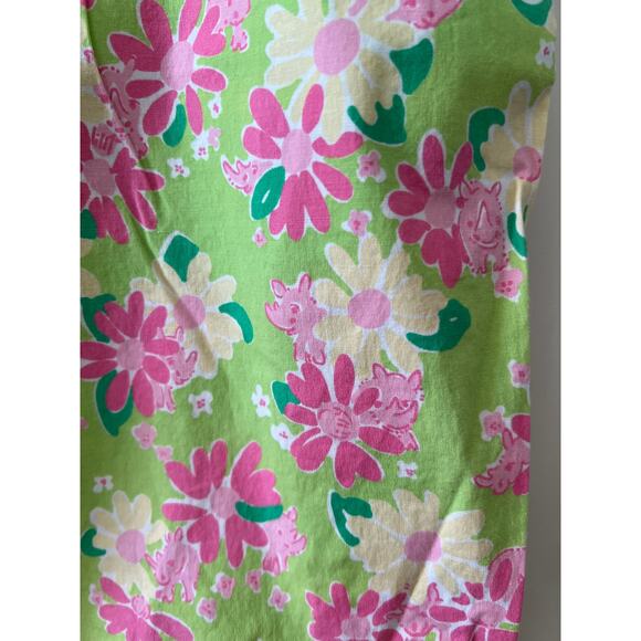 Vintage Lilly Pulitzer Pedal Pusher Pants Green Pink Rhino Print Flaw* 10 - Picture 2 of 7